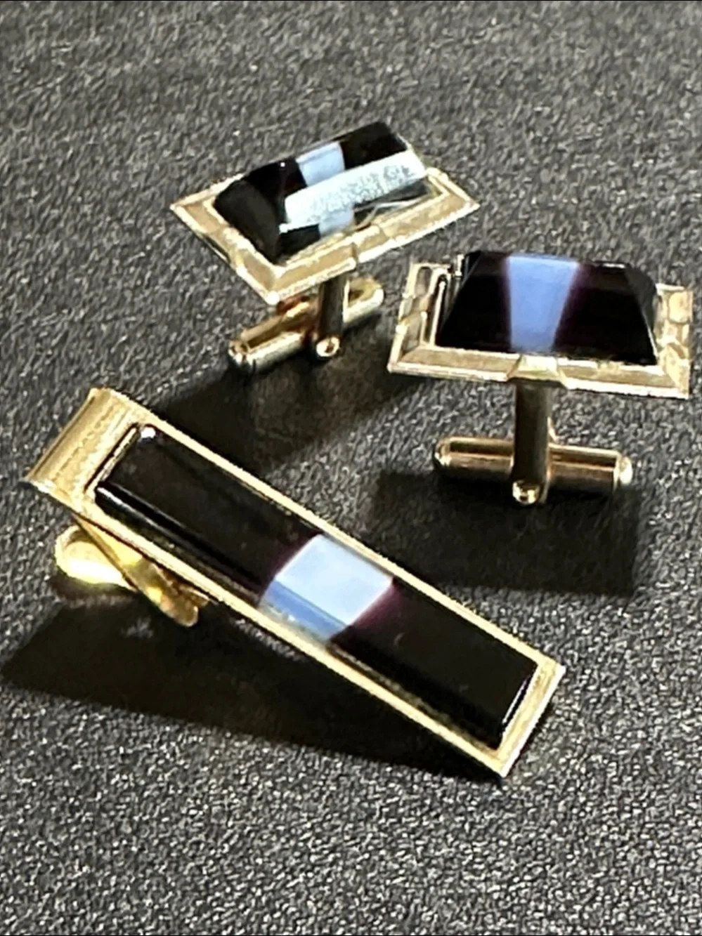 Three Piece Cuff Links & Tie Clip